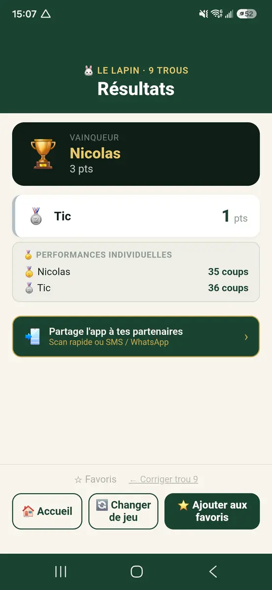 Résultats et partage