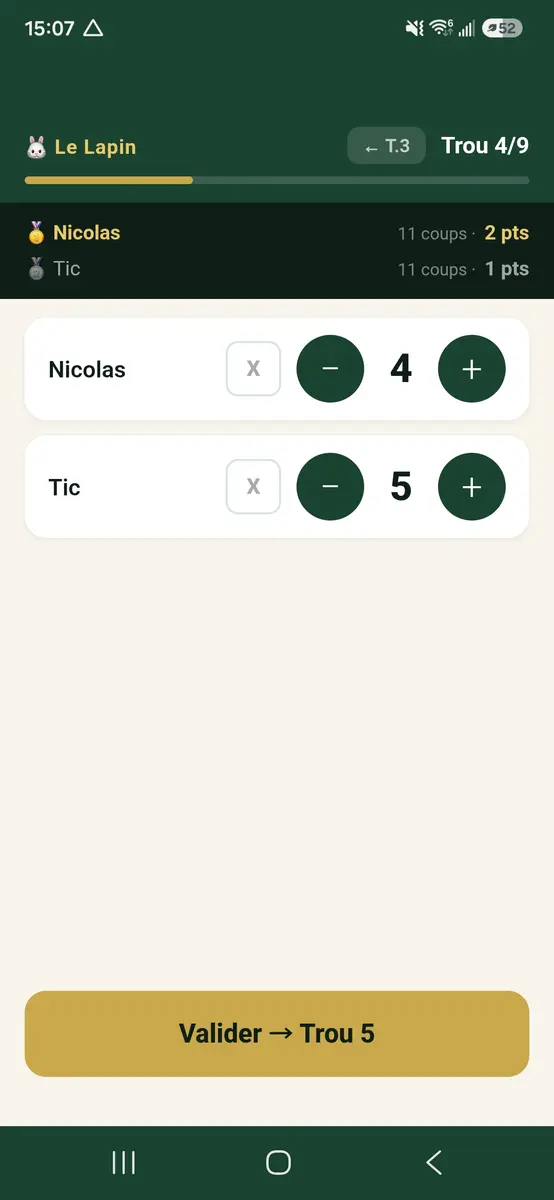 Score trou par trou