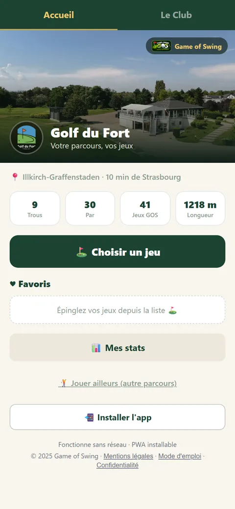 La page club dans l'application
