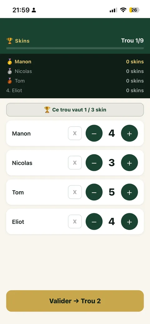 L'écran de jeu pendant la partie : saisie des coups et classement