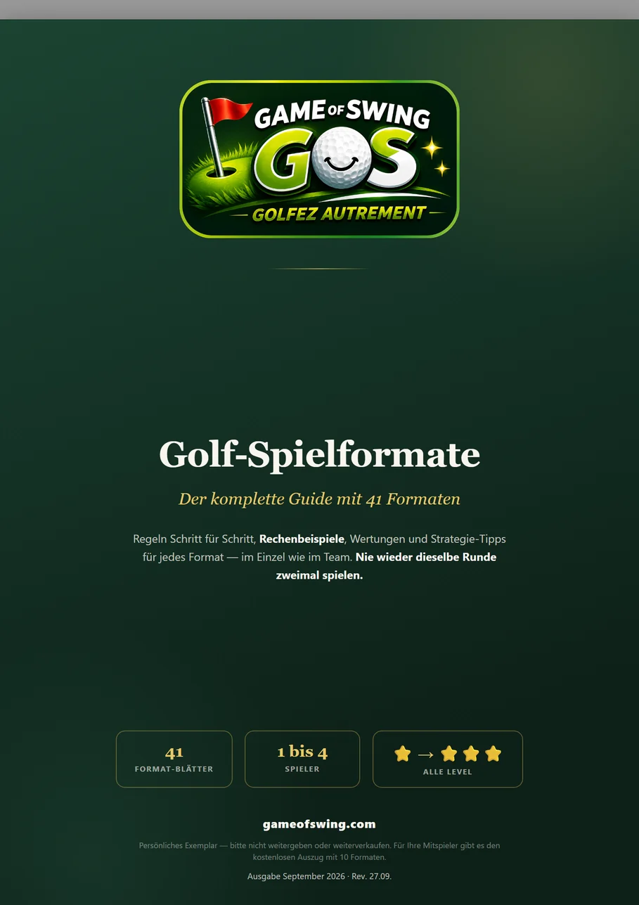 Titelseite des PDF-Handbuchs — Golf-Spielformen, das vollständige Handbuch aller 41